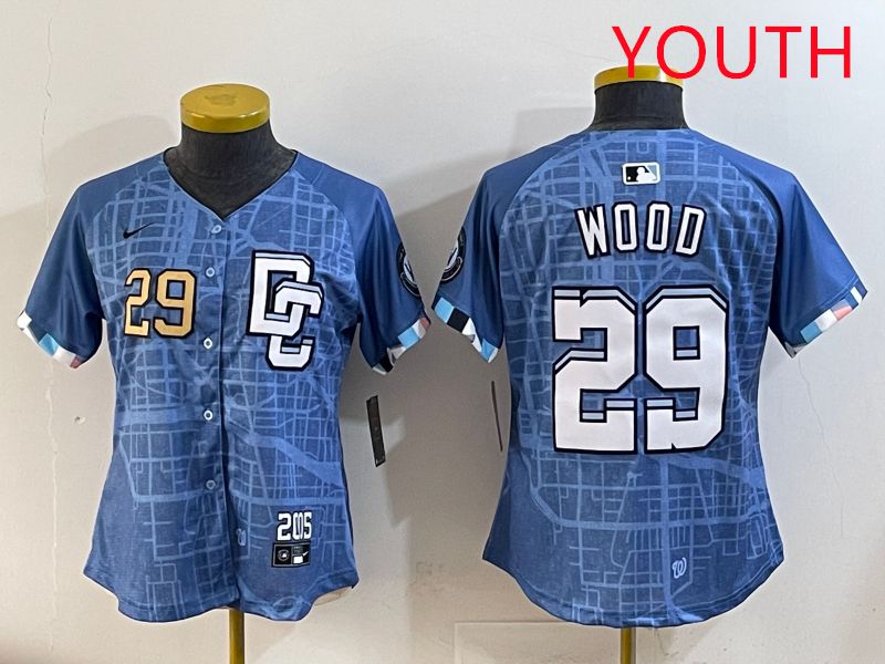Youth Washington Nationals #29 Wood Blue Joint Name 2025 Nike MLB Jersey style 2
